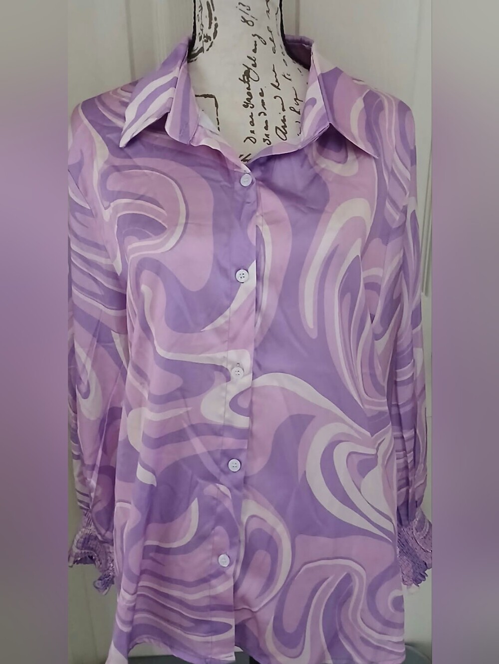 5/$25 Grace+Emma Groovy Swirl Button-Down Shirt with Point Collar
